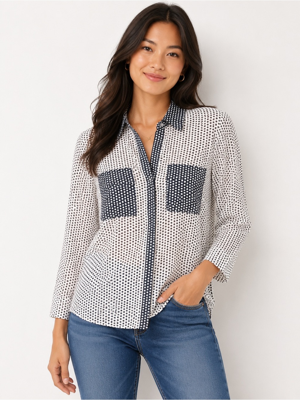 New York & Company Polka-dot Blouse, Size S‎